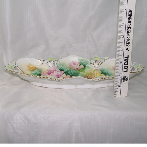 R S Prussia Roses Molded Handled Oblong Celery Bowl Serving Dish - Picture 5 of 6